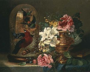 花と鳥のいる静物
